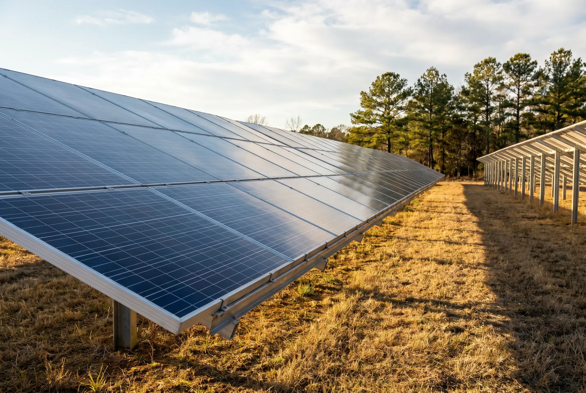 Ground-mount solar panels on a rural Bedias, Grimes County, Texas property
