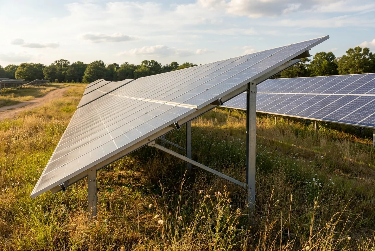 Ground-mount solar panels on a rural Shiro, Grimes County, Texas property