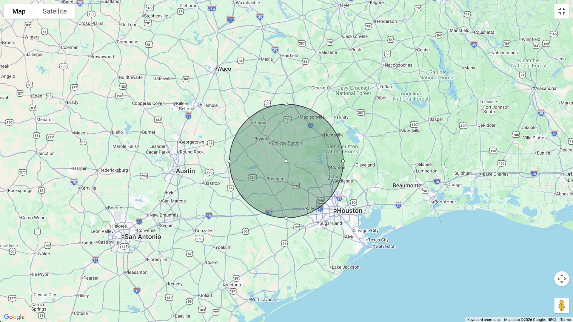 Map of Brazos Valley Texas solar installation service area