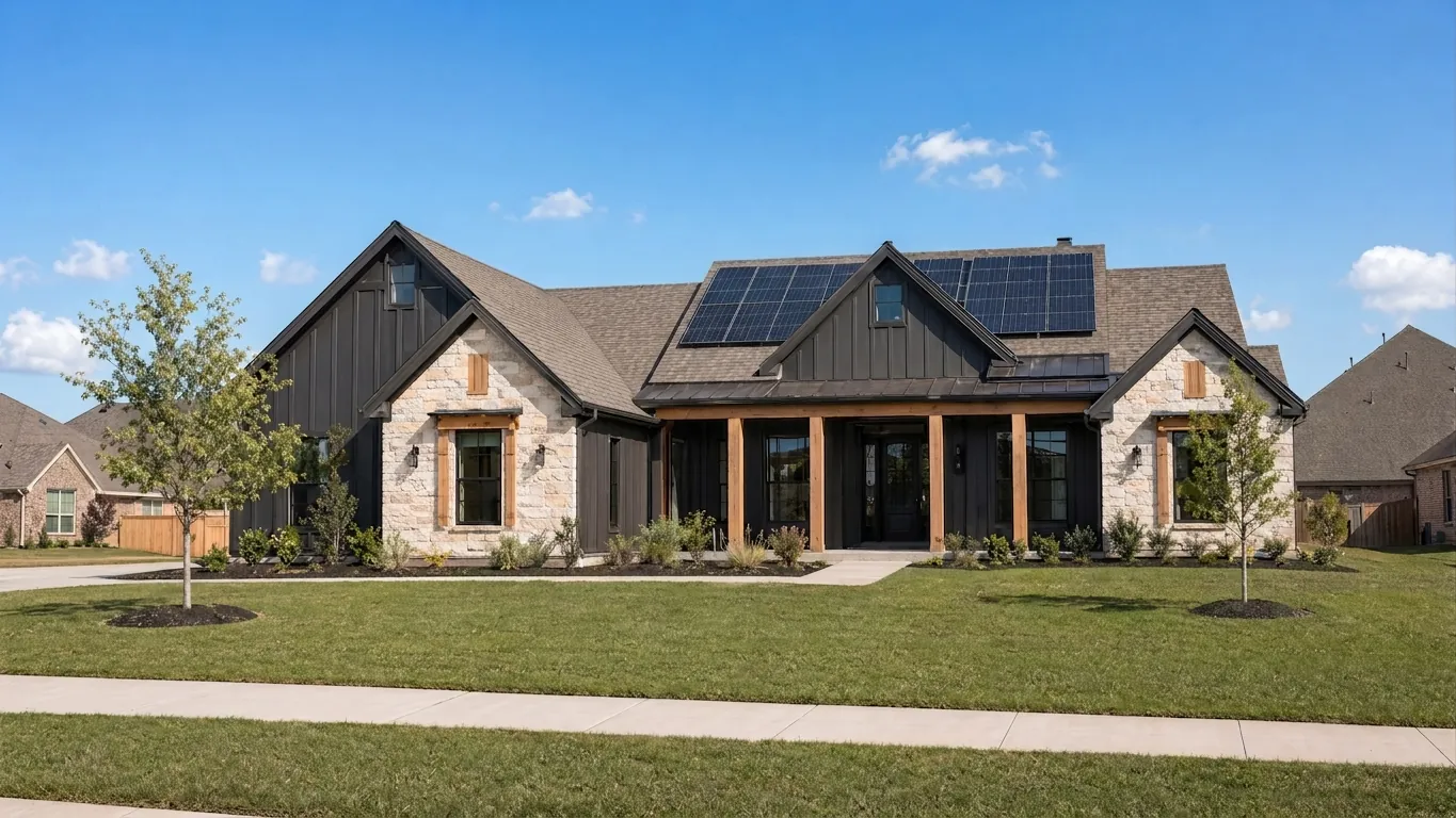 Texas residential home with rooftop solar panels